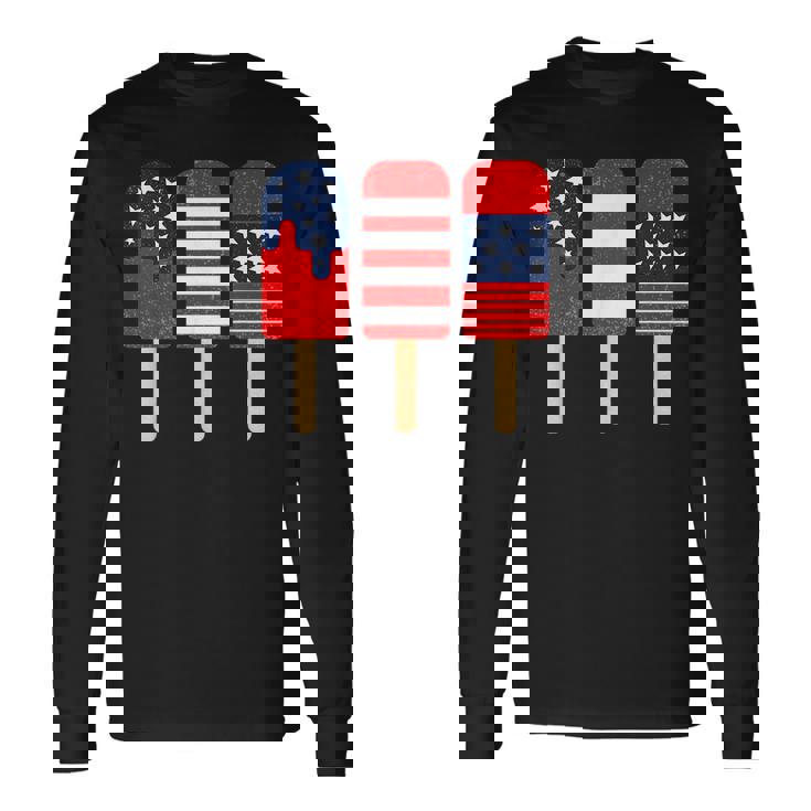 Blue Red White Ice Cream American Flag 4Th Of July Usa Long Sleeve T-Shirt T-Shirt