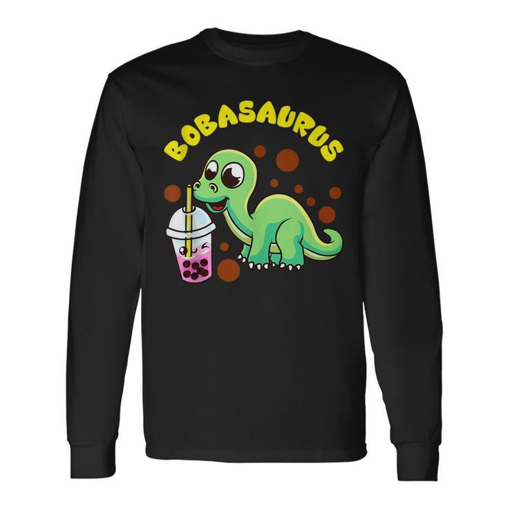 Bobasaurus Cute Bubble Tea Boba Dinosaur Milk Lover Dinosaur Long Sleeve T-Shirt T-Shirt