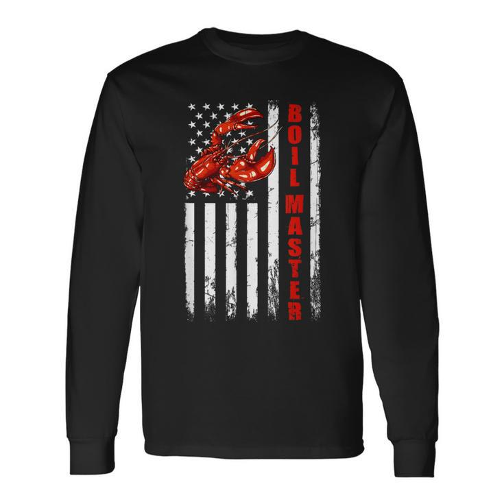 Boil Master Crawfish American Flag Crawdaddy Crayfish Long Sleeve T-Shirt