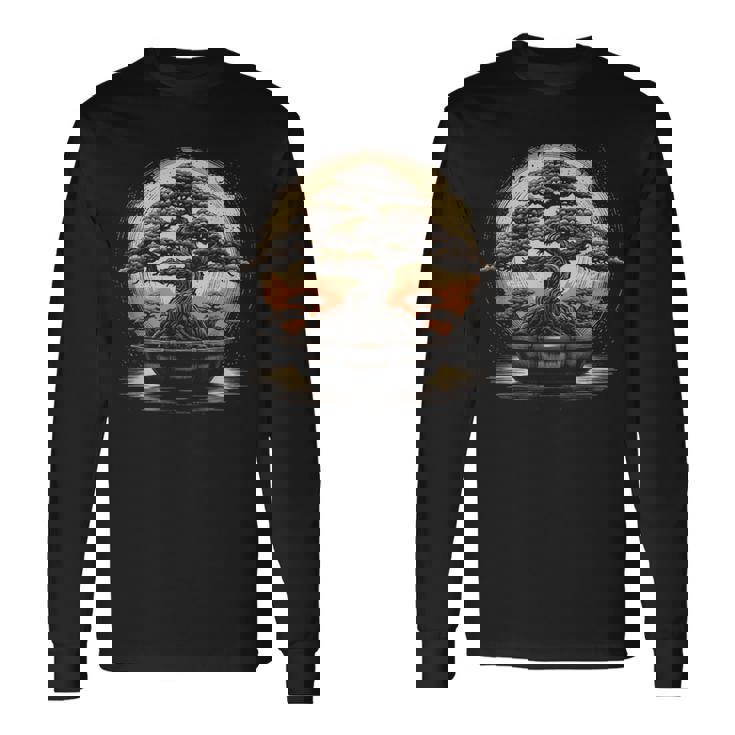 Bonsai Tree And The Rising Sun In Japan Long Sleeve T-Shirt