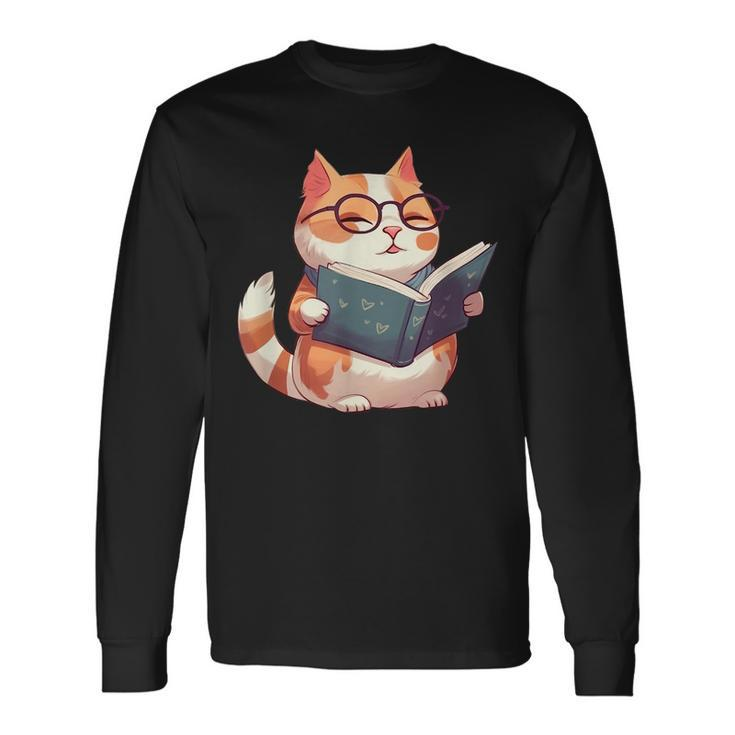 Bookish Cat With Glasses Cute & Intellectual Long Sleeve T-Shirt T-Shirt