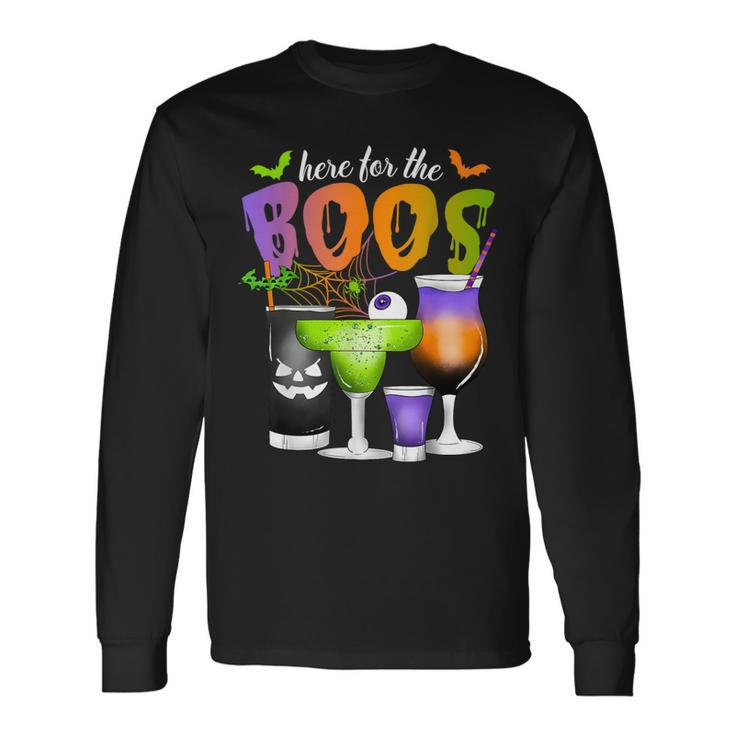 Here For The Boos Halloween Scary Glasses Drinking Spooky Long Sleeve T-Shirt