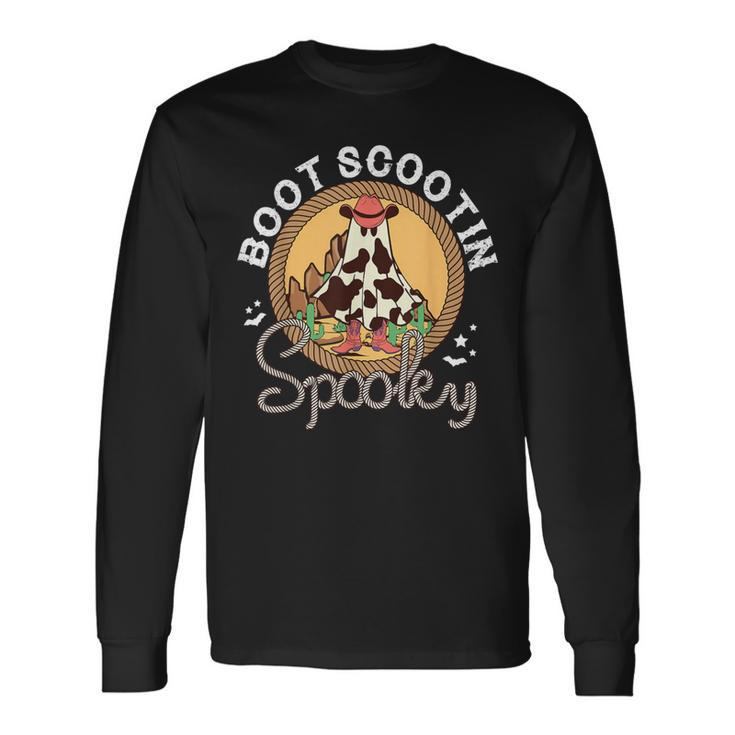 Boot Scootin Spooky Western Halloween Ghost Spooky Season Long Sleeve T-Shirt