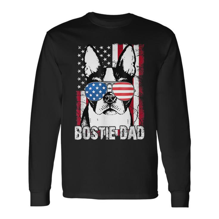 Bostie Dad Boston Terrier Fathers Day Usa Flag 4Th July Long Sleeve T-Shirt T-Shirt