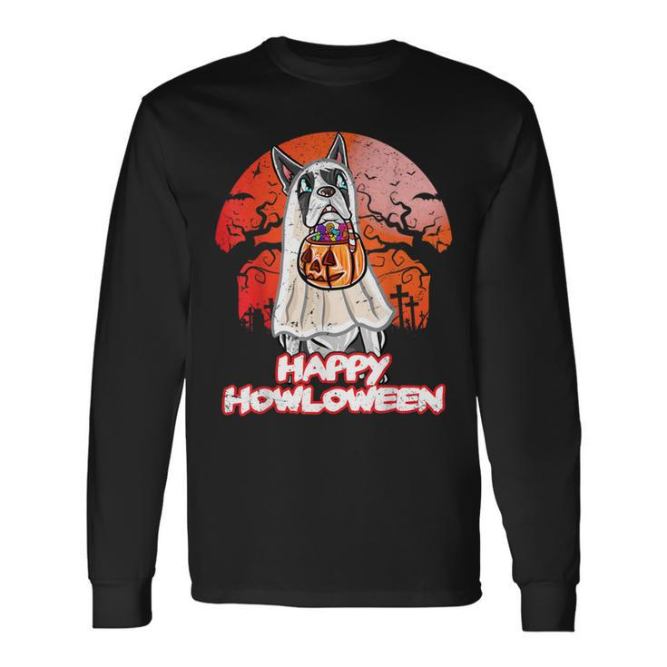 Boston Terrier Happy Halloween Costume Ghost Long Sleeve T-Shirt