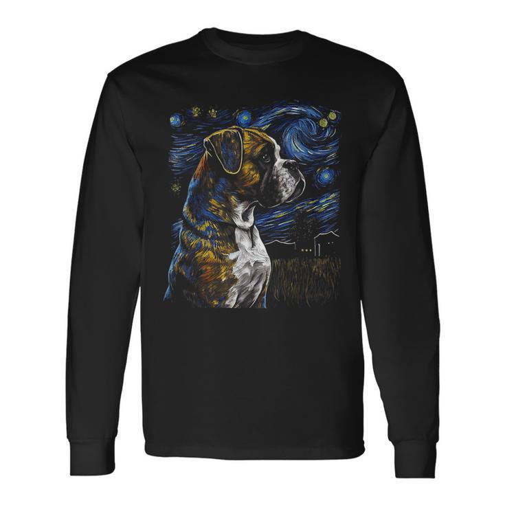 Boxer Dog Starry Night Dogs Lover Graphic Long Sleeve