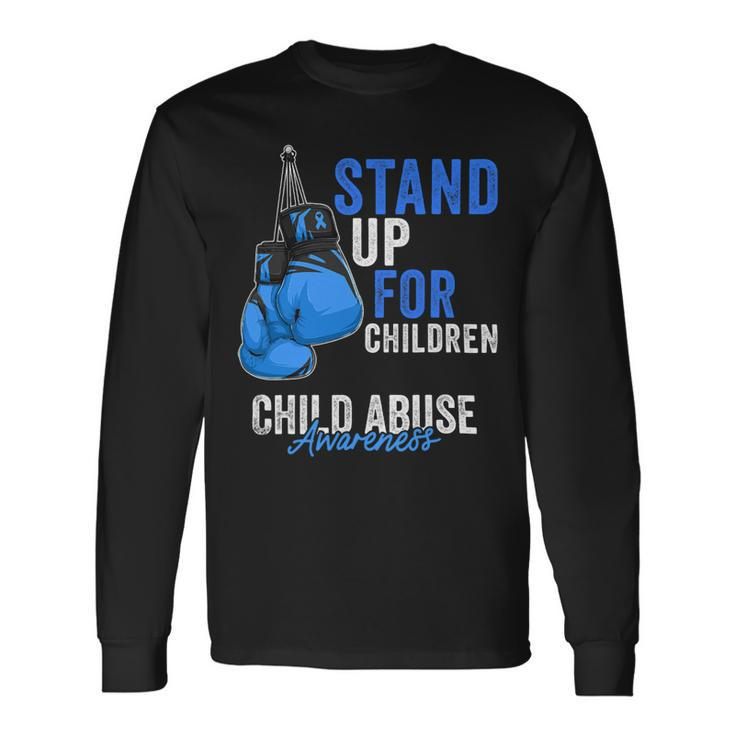 Boxing Child Abuse Prevention Awareness Boxing Gloves Blue Ribbon Long Sleeve T-Shirt