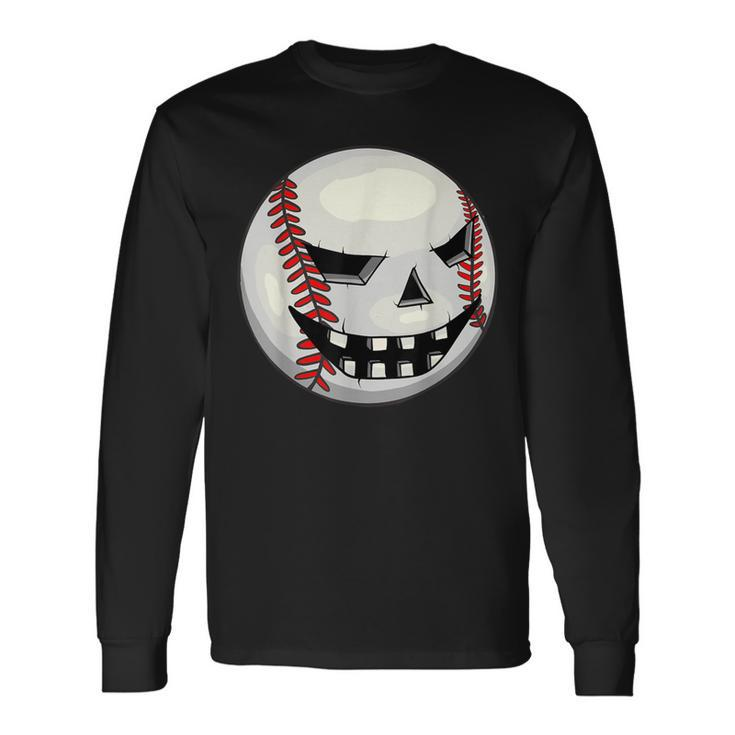 Boys Halloween Jack O Lantern Baseball Player Coach Pitcher Long Sleeve T-Shirt
