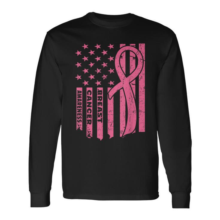 Breast Cancer Awareness Flag Usa Breast Cancer Warrior Long Sleeve T-Shirt