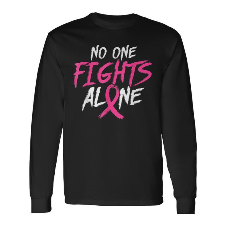 Breast Cancer Awareness No One Fight Alone Month Pink Ribbon Long Sleeve T-Shirt