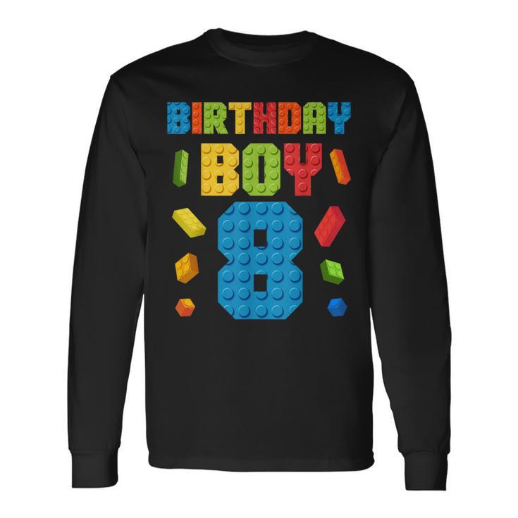 Building Bricks 8Th Birthday Boy 8 Eight Year Master Builder Long Sleeve T-Shirt