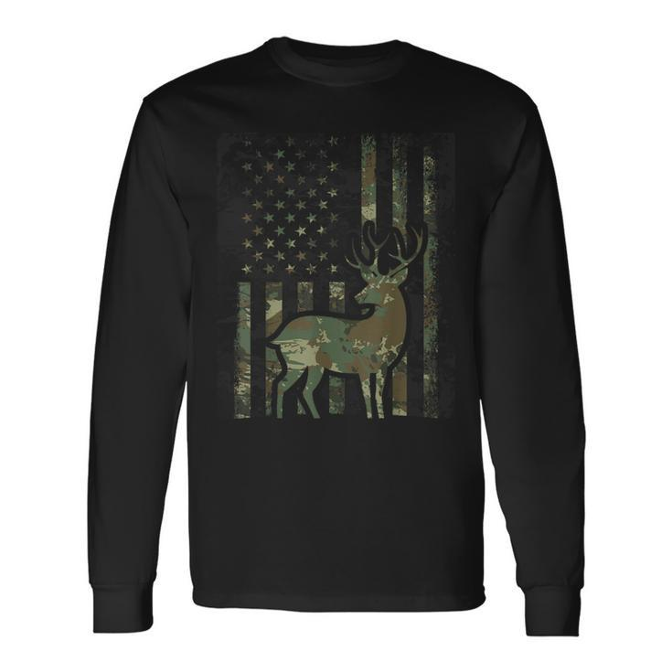 Camo American Flag Buck Hunting For Deer Hunter Long Sleeve T-Shirt Gifts ideas