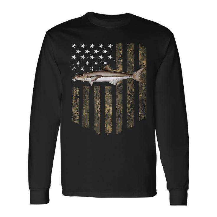 Camo American Flag Cobia Fishing 4Th Of July Long Sleeve T-Shirt