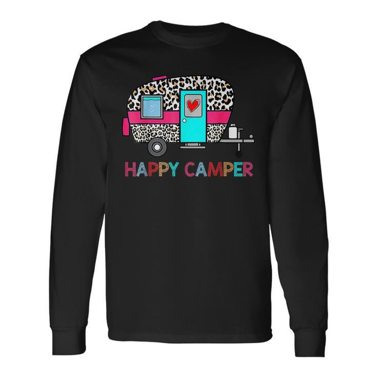 Camper Happy Summer Camp Camping Leopard Glamping Camping Long Sleeve T-Shirt T-Shirt