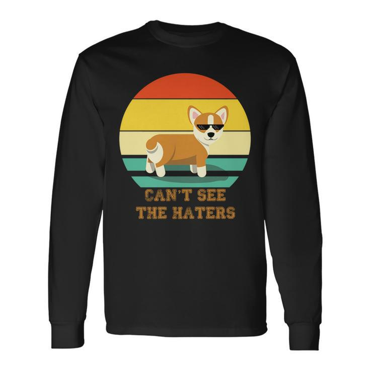 Cant See The Haters Corgi Doge Meme Pixel Glasses Dog Owner Long Sleeve T-Shirt T-Shirt