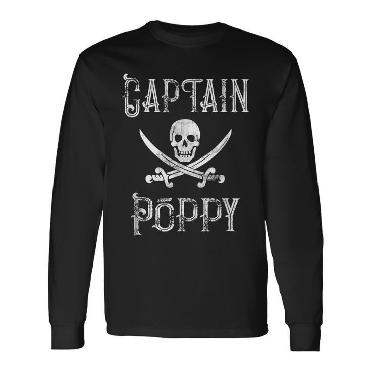 Captain Poppy Retro Personalized Pirate Pontoon Grandpa Long Sleeve T-Shirt T-Shirt