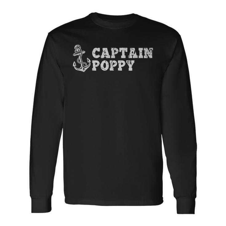 Captain Poppy Sailing Boating Vintage Boat Anchor Long Sleeve T-Shirt