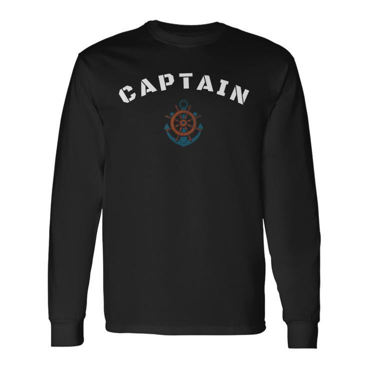 Captain Ships Wheel And Anchor Sailing Boat Long Sleeve T-Shirt T-Shirt