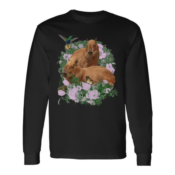 Capybara Flower Fruit Capybara Fan Club Cute Long Sleeve T-Shirt