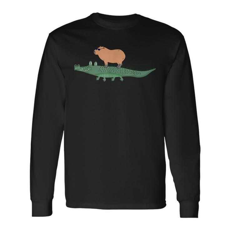 Capybara Riding On A Crocodile Long Sleeve T-Shirt