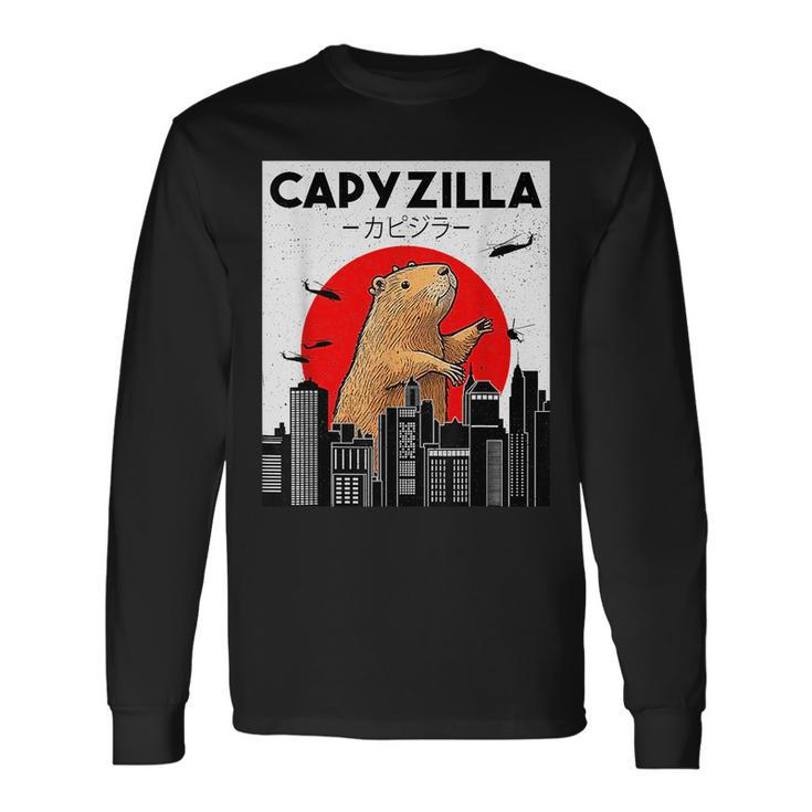 Capyzilla Capybara Japanese Sunset Rodent Animal Lover For Capybara Lovers Long Sleeve T-Shirt