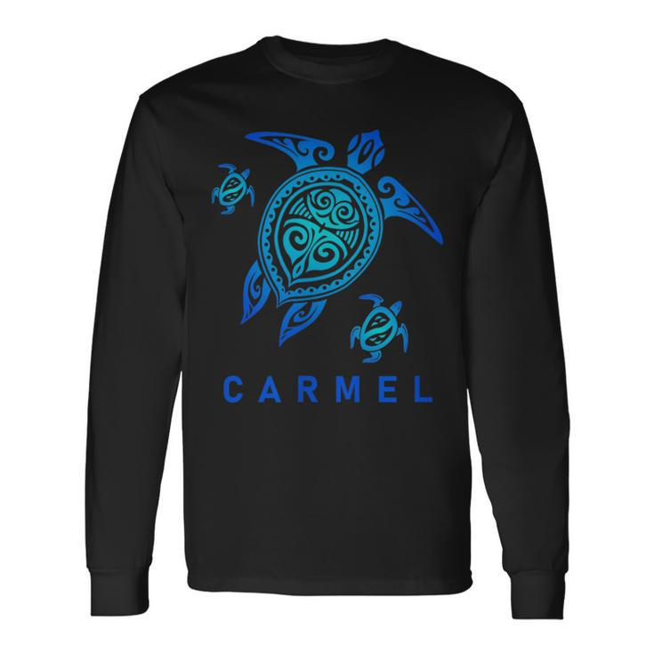 Carmel California Sea Blue Tribal Turtle Long Sleeve T-Shirt