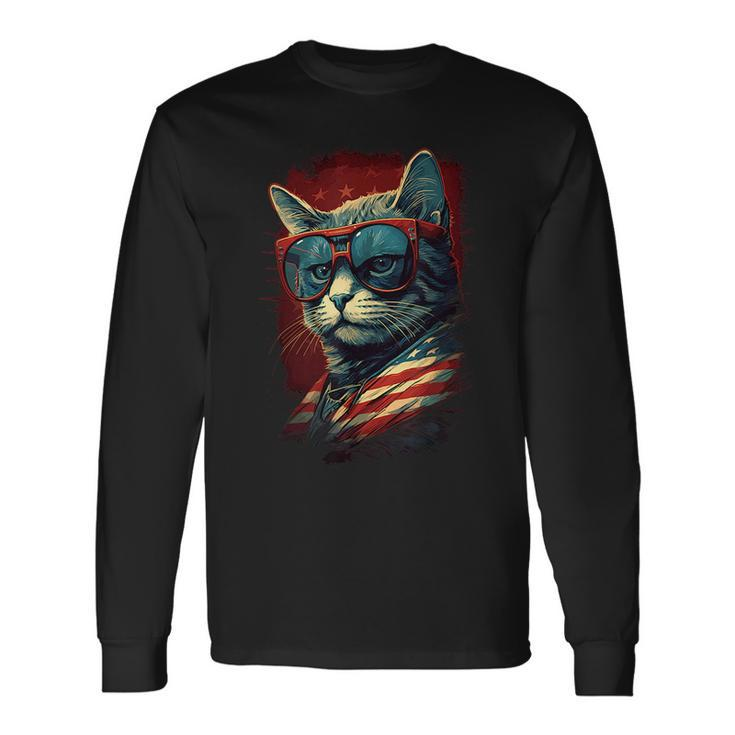 Cat 4Th Of July Meowica Patriotic Long Sleeve T-Shirt