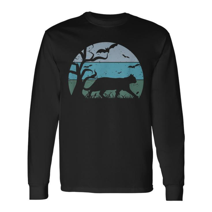 Cat And Bats For Cat Lovers And Vintage Retro Style Long Sleeve T-Shirt