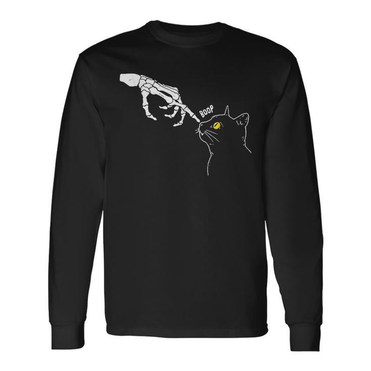 Cat Black Lover Skeleton Hand Boop Halloween 2023 Long Sleeve T-Shirt