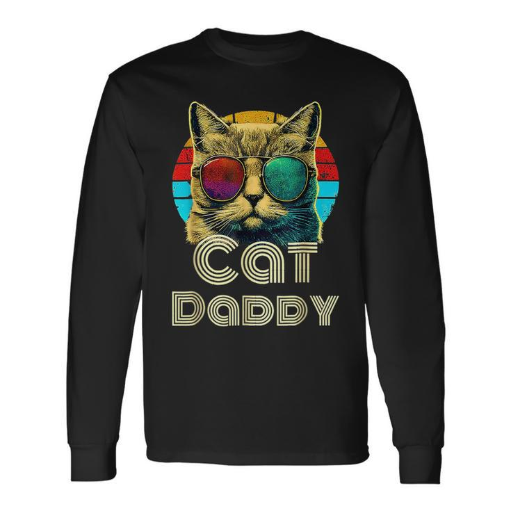 Cat Daddy Retro Cat Dad 80S 90S Vintage Father Day 2023 Long Sleeve T-Shirt T-Shirt