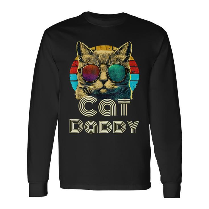 Cat Daddy Retro Cat Dad 80S 90S Vintage Fathers Day Long Sleeve T-Shirt T-Shirt
