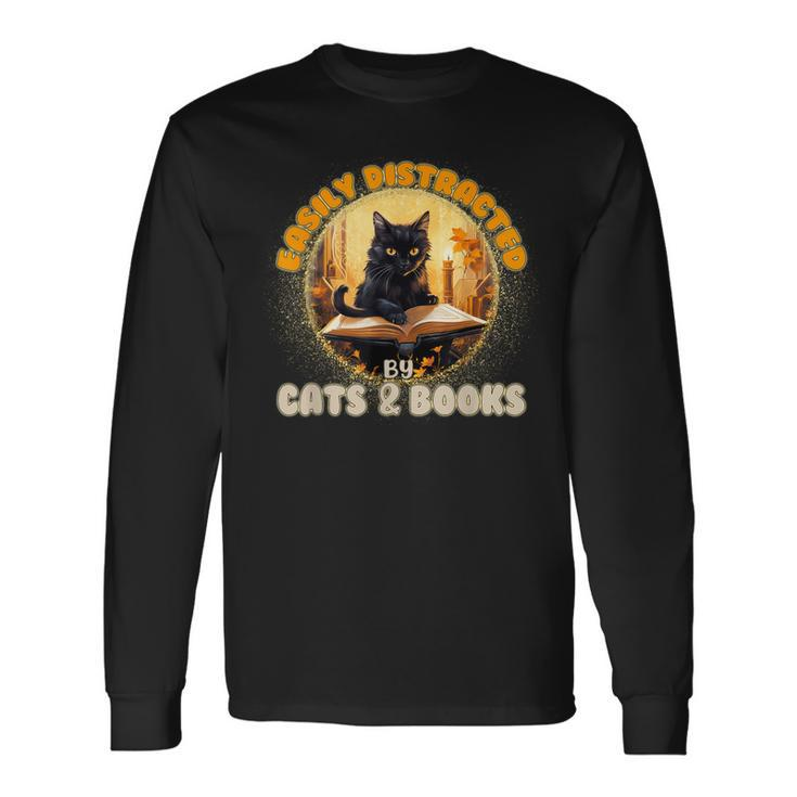 Cat Easily Distracted By Cats And Books Long Sleeve T-Shirt T-Shirt