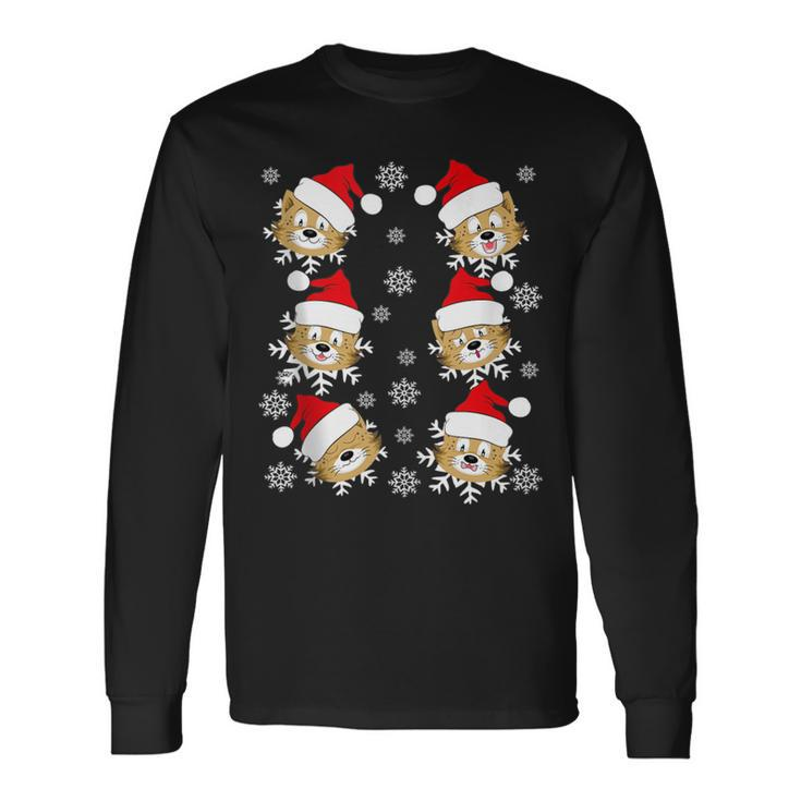 Cat Face Expression Ugly Christmas Sweater Long Sleeve T-Shirt