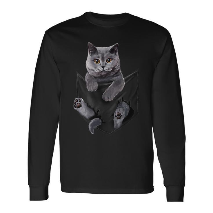 Cat Lovers British Shorthair In Pocket Kitten Long Sleeve T-Shirt Gifts ideas