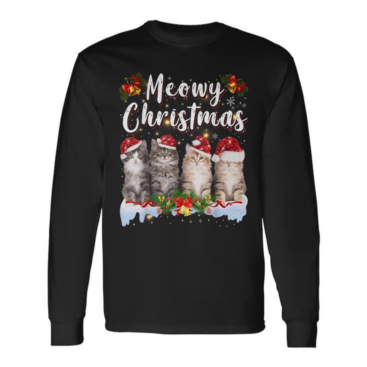 Cat Meowy Family Matching Christmas Pajamas Santa Cats Xmas Long Sleeve T-Shirt