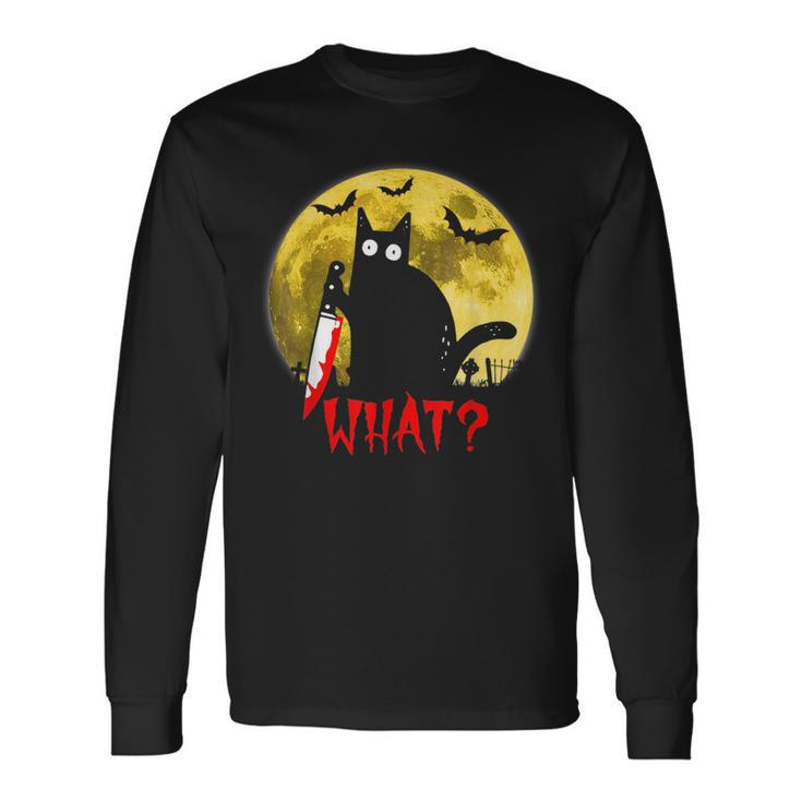Cat What Murderous Black Cat Holding Knife Halloween Long Sleeve T-Shirt