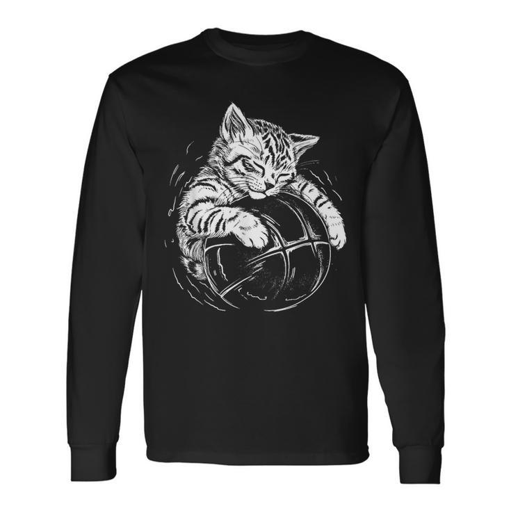Cat Player Sleeping On A Basketball Kitties Pet Lover Basketball Long Sleeve T-Shirt T-Shirt