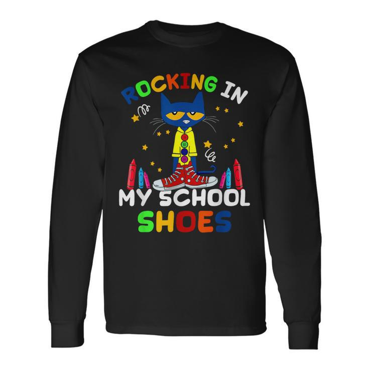 Cat Rocking I N My School Shoes Back To School Cat Lover Long Sleeve T-Shirt