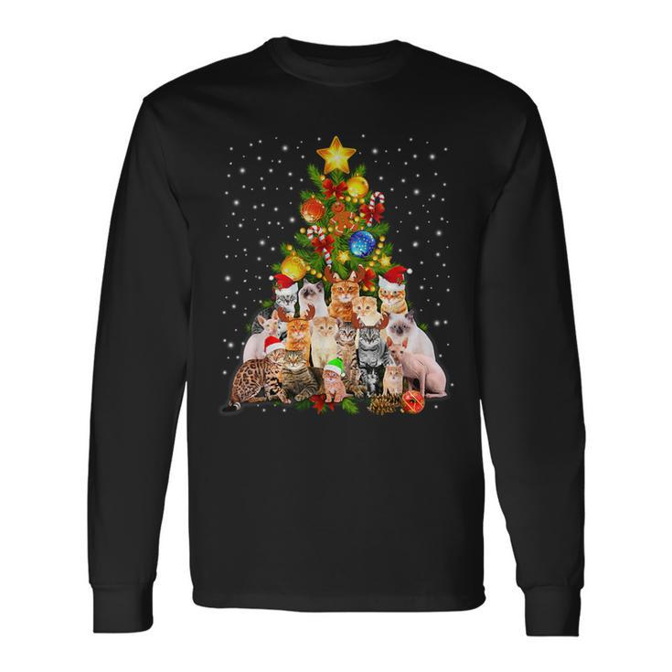 Cats Christmas Tree Xmas Lights Ugly Sweater Catmas Long Sleeve T-Shirt
