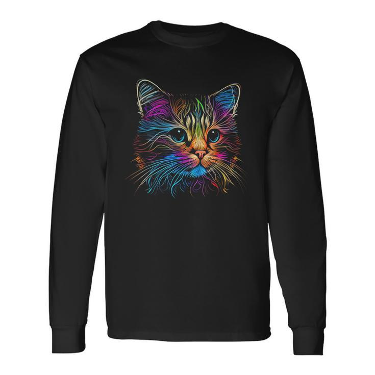 Cats Colorful Cat Cats Head Catlovers Long Sleeve T-Shirt