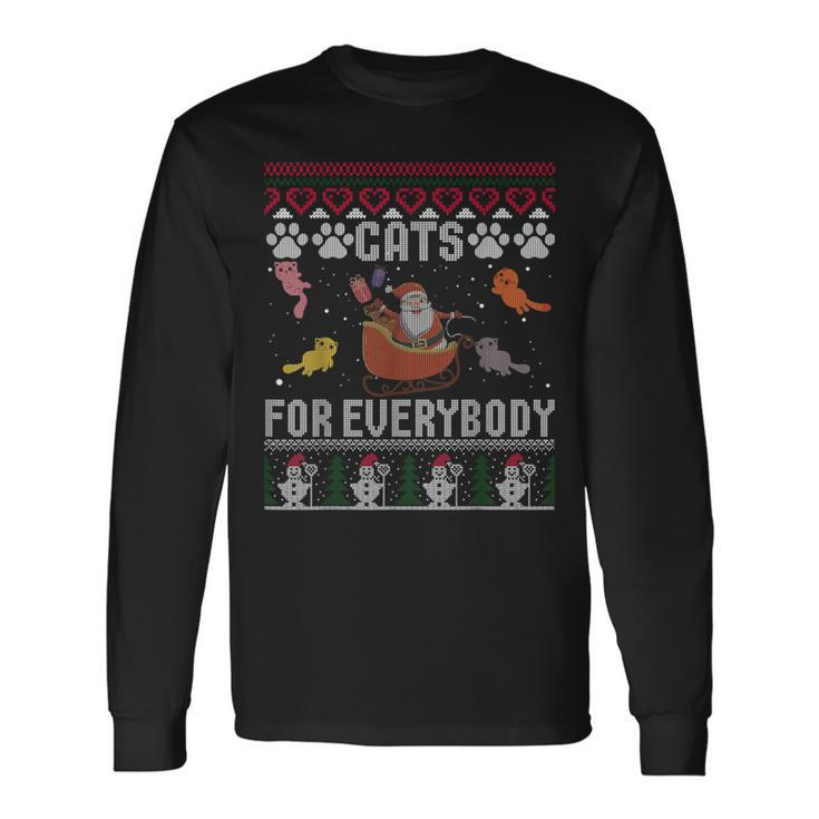 Cats For Everybody Christmas Cute Cat Lover Ugly Sweater Long Sleeve T-Shirt