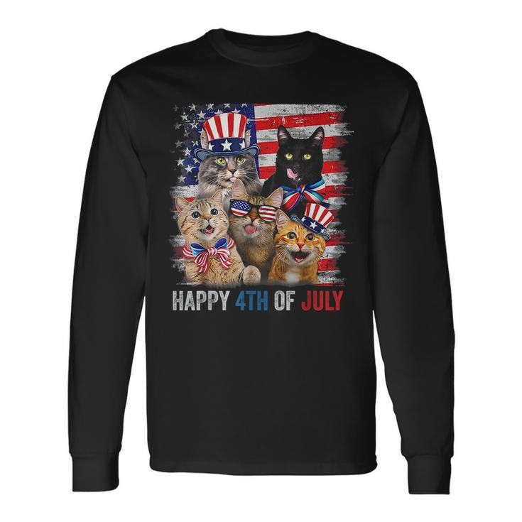 Cats Happy 4Th Of July American Us Flag 4Th Of July Long Sleeve T-Shirt T-Shirt