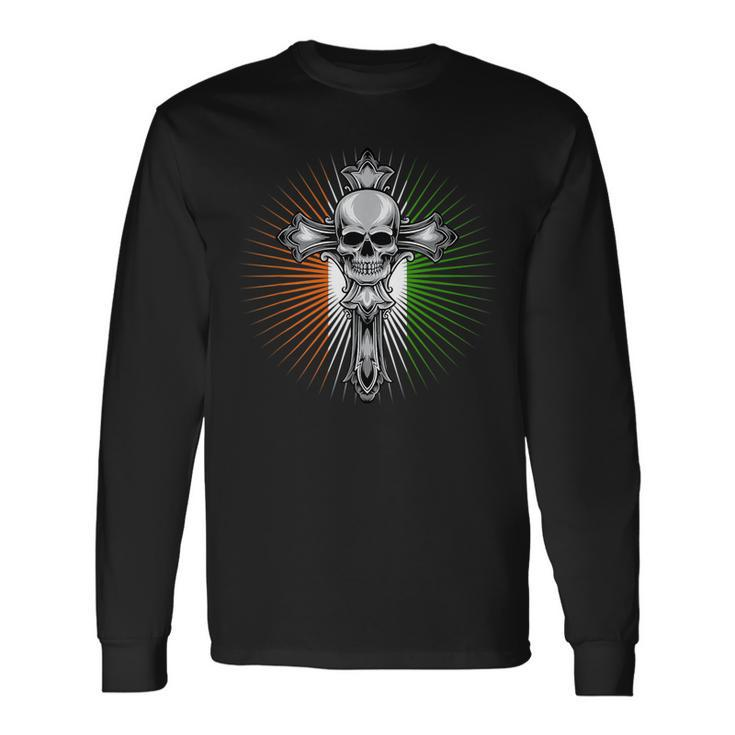 Celtic Cross Irish Pride Vintage Skull Ireland Flag Long Sleeve T-Shirt T-Shirt