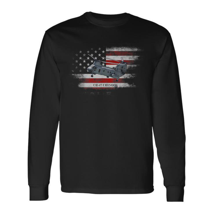 Ch-47 Chinook Helicopter Usa Flag Helicopter Pilot Long Sleeve T-Shirt T-Shirt