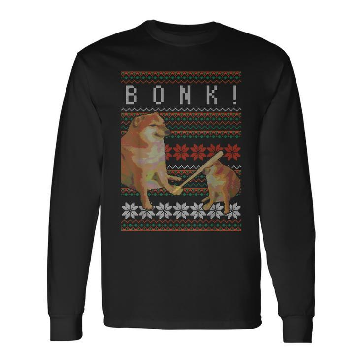Cheems Bonk Ugly Christmas Sweater Doge Meme Long Sleeve T-Shirt