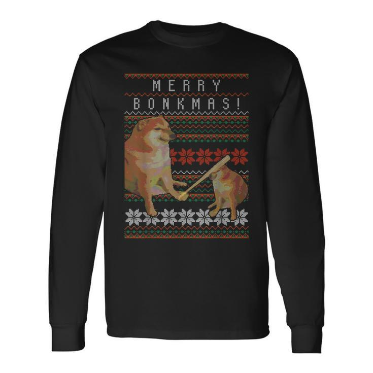 Cheems Bonkmas Ugly Christmas Sweater Doge Meme Long Sleeve T-Shirt
