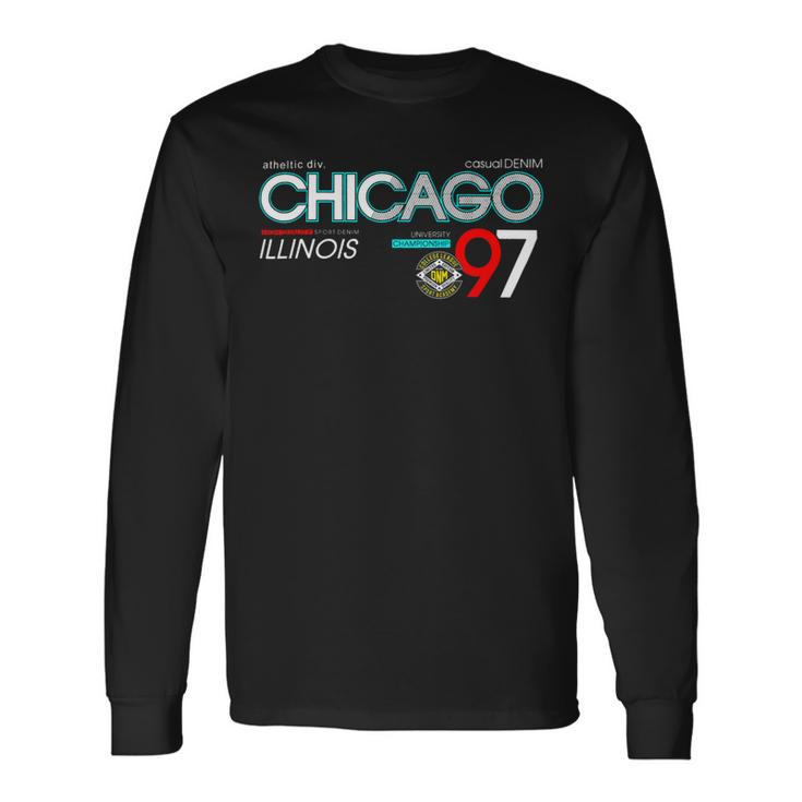 Chicago City Flag Downtown Skyline Chicago 3 Long Sleeve T-Shirt