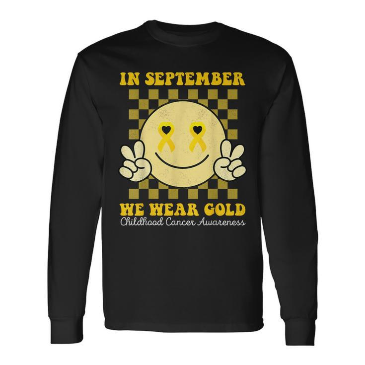 Childhood Cancer Awareness Face In September We Wear Gold Long Sleeve T-Shirt
