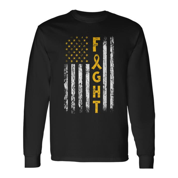 Childhood Cancer Awareness Fight Support American Flag Usa Long Sleeve T-Shirt