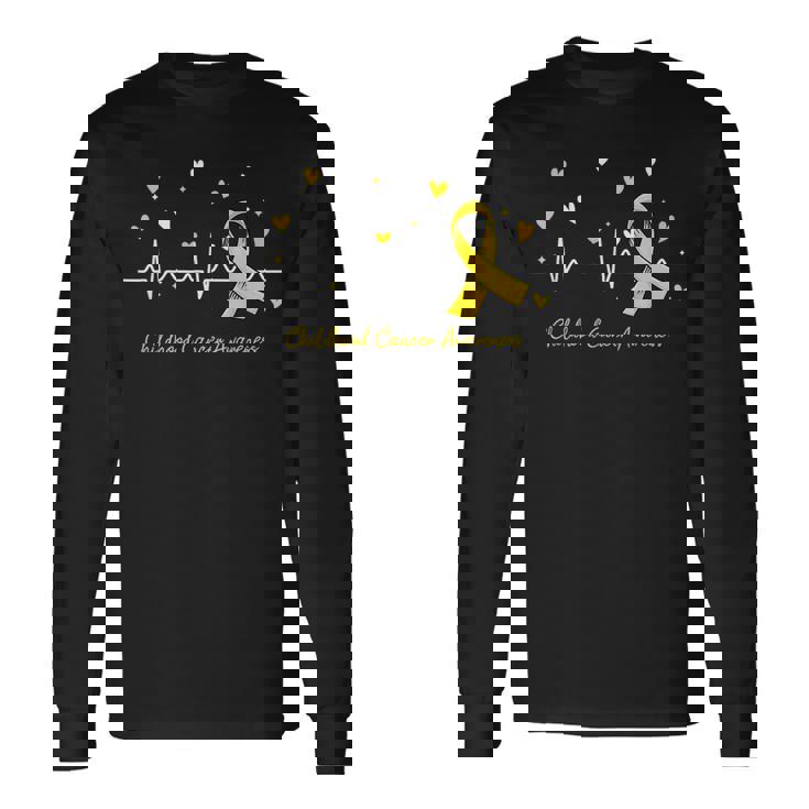 Childhood Cancer Awareness Heartbeat Gold Ribbon Long Sleeve